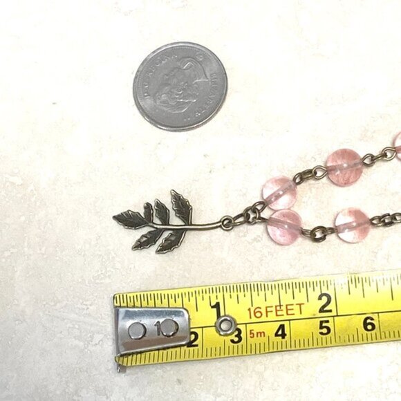 Cute Cherry Quartz Bronze Leaf Branch Pendant Adjustable Choker - Picture 14 of 16